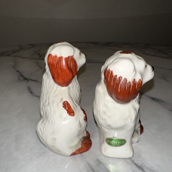 RARE PAIR STICKERED Brwn SPOTTED Beswick Staffordshire Dogs King Charles 1738-7 - Picture 7 of 13